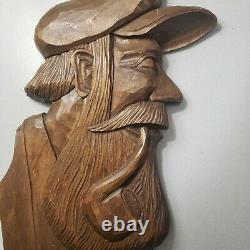 Large Solid Wood Handcarved Face Sailor Pipe Figure Signed by GEORGE BEAUREGARD
