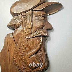 Large Solid Wood Handcarved Face Sailor Pipe Figure Signed by GEORGE BEAUREGARD