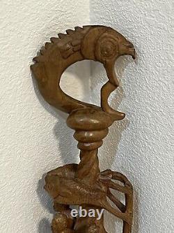 Large Unique Hand Carved Folk Art Puzzle Rattle Cane Walking Stick Some Damage