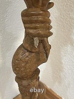 Large Unique Hand Carved Folk Art Puzzle Rattle Cane Walking Stick Some Damage