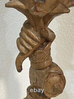 Large Unique Hand Carved Folk Art Puzzle Rattle Cane Walking Stick Some Damage