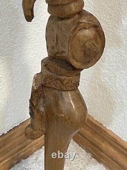 Large Unique Hand Carved Folk Art Puzzle Rattle Cane Walking Stick Some Damage
