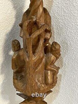 Large Unique Hand Carved Folk Art Puzzle Rattle Cane Walking Stick Some Damage