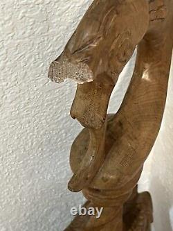 Large Unique Hand Carved Folk Art Puzzle Rattle Cane Walking Stick Some Damage