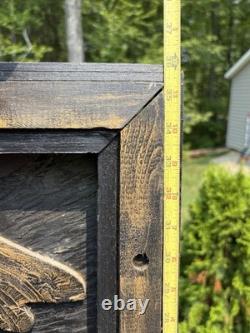 Large Vintage Carved Wood Folk Art Patriotic American Eagle & Flag Sign Display