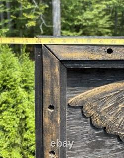 Large Vintage Carved Wood Folk Art Patriotic American Eagle & Flag Sign Display