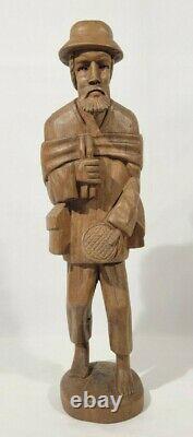 Large Vintage Hand Carved Folk Art Figural Man Wooden Sculpture Statue