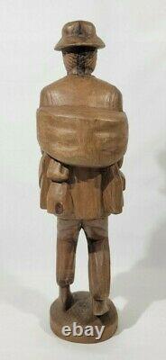 Large Vintage Hand Carved Folk Art Figural Man Wooden Sculpture Statue