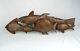 Large Vintage Mcm School Of Fish Carved Wood Sculpture Free Standing Or Wall Art