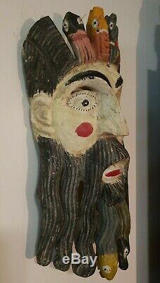 Large Vintage Mexican or Guatemalan Festival Mask Wood Carved Folk Art RARE