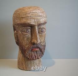 Large Vintage Wood Carved Folk Art Santos Head Figure