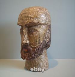 Large Vintage Wood Carved Folk Art Santos Head Figure