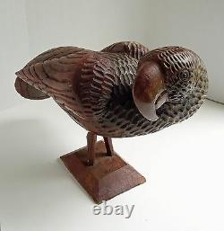 Large Vtg FOLK ART PARROT CARVING HeavyTropical Wood Jamaican Heart Tail