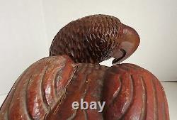 Large Vtg FOLK ART PARROT CARVING HeavyTropical Wood Jamaican Heart Tail