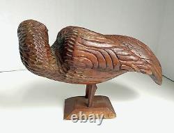 Large Vtg FOLK ART PARROT CARVING HeavyTropical Wood Jamaican Heart Tail