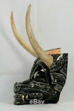 Large Wood Dragon Mask Mexican Folk Art Hand Carved/Painted Collectible Decor