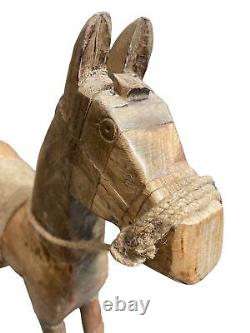 Large Wood Horse Hand Carved 25 Tall Twine Reins Saddle Hobby Horse Folk Art