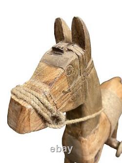 Large Wood Horse Hand Carved 25 Tall Twine Reins Saddle Hobby Horse Folk Art