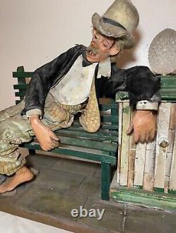 Large antique handmade carved wood folk art bum hobo sculpture statue assemblage