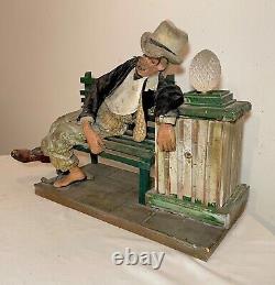 Large antique handmade carved wood folk art bum hobo sculpture statue assemblage