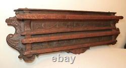 Large antique ornate 1800's hand carved wood Folk Art wall hanger rack shelf