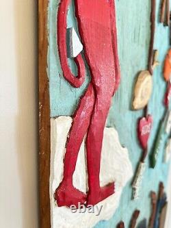 Leroy Almon Original Folk Art Devil Fishing Carved Wood Relief 1991