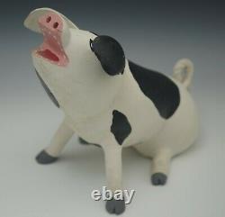 Leroy Ortega 1982 Wood Carving Pig Piglet Folk Art Primitive Signed