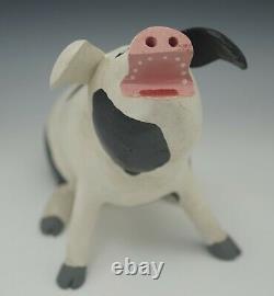 Leroy Ortega 1982 Wood Carving Pig Piglet Folk Art Primitive Signed