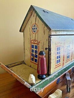 Lg Antique Folk Art Noah's Ark With Hand Carved Animals Naive 19th Century Toy