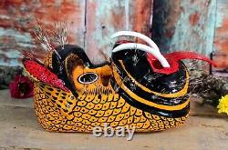 Lg Tiger Jaguar Dance Mask Fierce Hand Carved & Painted Guerrero Mexico Folk Art