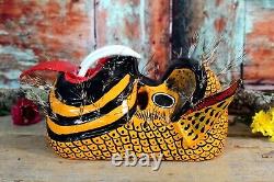 Lg Tiger Jaguar Dance Mask Fierce Hand Carved & Painted Guerrero Mexico Folk Art