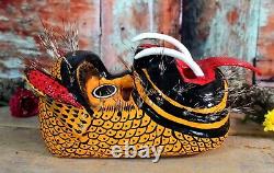 Lg Tiger Jaguar Dance Mask Fierce Hand Carved & Painted Guerrero Mexico Folk Art