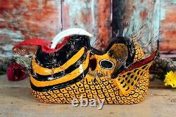 Lg Tiger Jaguar Dance Mask Fierce Hand Carved & Painted Guerrero Mexico Folk Art