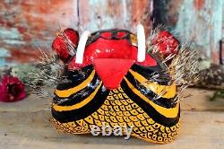 Lg Tiger Jaguar Dance Mask Fierce Hand Carved & Painted Guerrero Mexico Folk Art