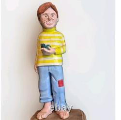 Loris Crandall Signed 1988 Hand Carved Wood Sculpture Boy Frog 12 Folk Art Red