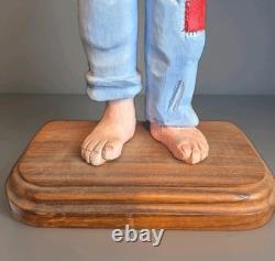 Loris Crandall Signed 1988 Hand Carved Wood Sculpture Boy Frog 12 Folk Art Red