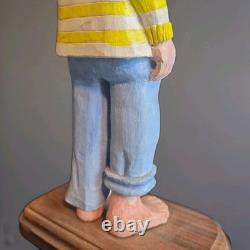 Loris Crandall Signed 1988 Hand Carved Wood Sculpture Boy Frog 12 Folk Art Red
