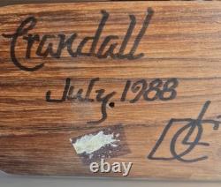 Loris Crandall Signed 1988 Hand Carved Wood Sculpture Boy Frog 12 Folk Art Red