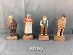 Lot/4 1930s Vintage Gerald Pat Hannah Wooden Carved Handpainted Quebec folk art