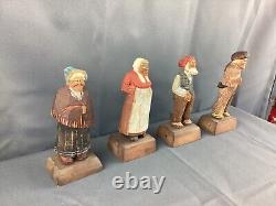Lot/4 1930s Vintage Gerald Pat Hannah Wooden Carved Handpainted Quebec folk art