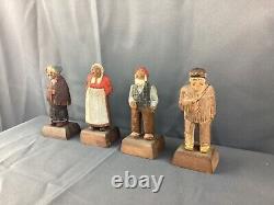 Lot/4 1930s Vintage Gerald Pat Hannah Wooden Carved Handpainted Quebec folk art