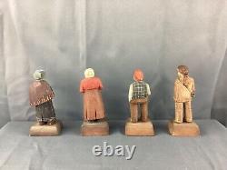 Lot/4 1930s Vintage Gerald Pat Hannah Wooden Carved Handpainted Quebec folk art