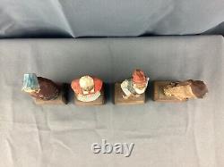 Lot/4 1930s Vintage Gerald Pat Hannah Wooden Carved Handpainted Quebec folk art