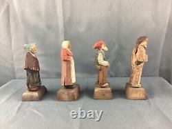 Lot/4 1930s Vintage Gerald Pat Hannah Wooden Carved Handpainted Quebec folk art