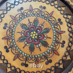 Lot 9 Poland Hand Carved Engraved Wood Wooden Folk Art Plate 6.5 8.5 11 Across