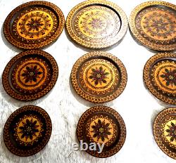 Lot 9 Poland Hand Carved Engraved Wood Wooden Folk Art Plate 6.5 8.5 11 Across