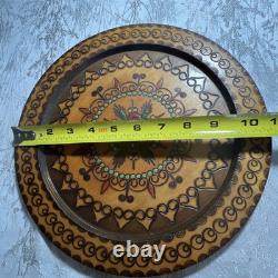 Lot 9 Poland Hand Carved Engraved Wood Wooden Folk Art Plate 6.5 8.5 11 Across