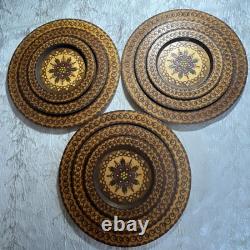 Lot 9 Poland Hand Carved Engraved Wood Wooden Folk Art Plate 6.5 8.5 11 Across