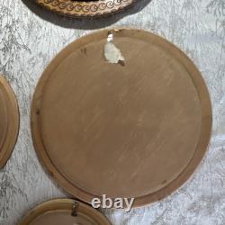 Lot 9 Poland Hand Carved Engraved Wood Wooden Folk Art Plate 6.5 8.5 11 Across