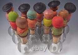 Lot Of 11 Anri Vintage Italy Wooden Bottle Stoppers Folk Art Hand Carved #23